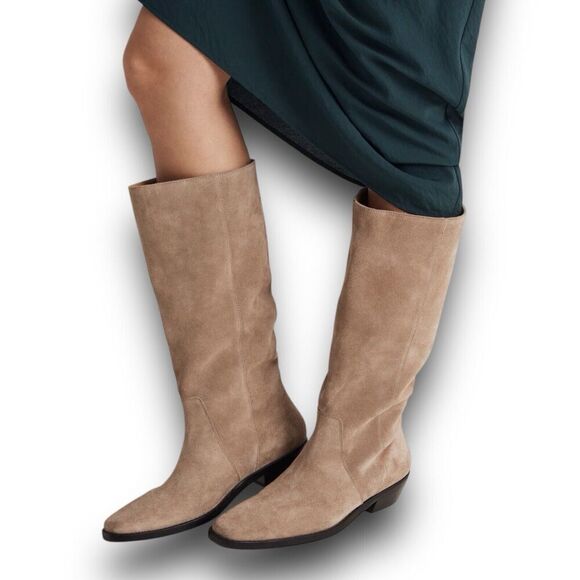 Madewell Boots WMNS 7 Beige Suede Antoine Tall Maple Seed Low Heel Capsule NN035 - Picture 2 of 10